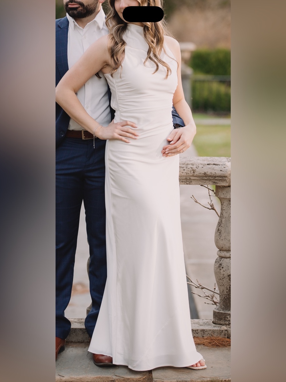 Elegant White Sleeveless Satin Dress